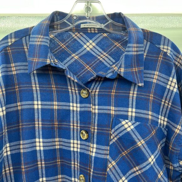 Staccato Women's Plaid Button Up Top Blue/Multi Size Small Long Sleeve - Picture 2 of 9